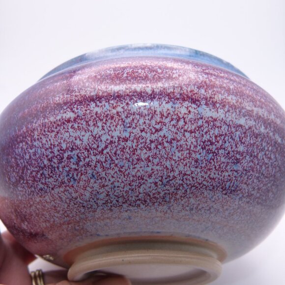 Signed Studio Pottery Bowl Two Tone Blue And Purple Glaze - Picture 3 of 8